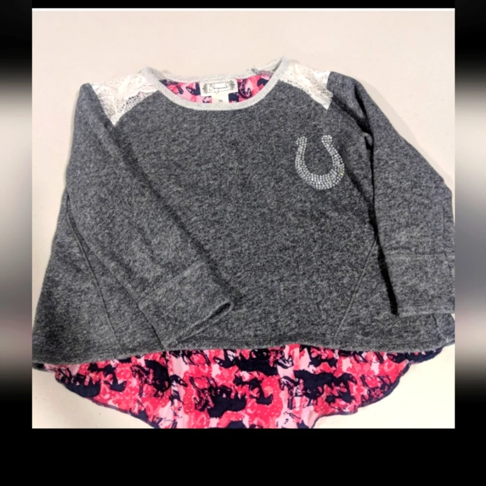 Girls Kids Western Rodeo Blouse Pink Top Cute Horse Costume